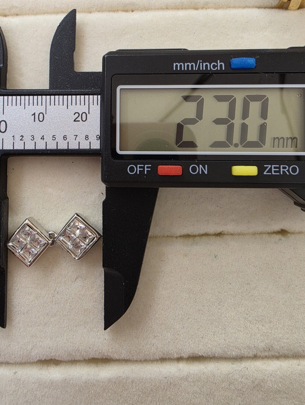 Butler: Clear Square Crystal Drop Earrings - Dangle Double Square 14K Gold Post - Picture 6 of 7
